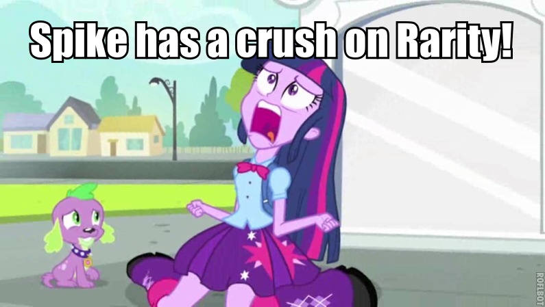 Size: 795x449 | Tagged: safe, derpibooru import, edit, edited screencap, screencap, rarity, spike, twilight sparkle, dog, equestria girls, equestria girls (movie), duo, exploitable meme, meme, spike the dog, twiscream