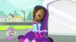 Size: 786x436 | Tagged: safe, derpibooru import, edit, edited screencap, screencap, spike, twilight sparkle, bee, dog, insect, equestria girls, equestria girls (movie), duo, exploitable meme, meme, nicolas cage, not the bees, spike the dog, twiscream