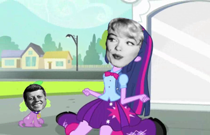 Size: 694x447 | Tagged: safe, derpibooru import, edit, edited screencap, screencap, spike, twilight sparkle, dog, human, equestria girls, equestria girls (movie), american presidents, exploitable meme, irl, irl human, john f. kennedy, marilyn monroe, meme, photo, president, spike the dog, twiscream, wat