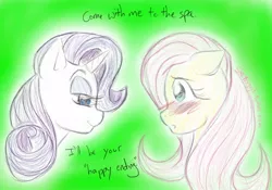 Size: 1008x705 | Tagged: suggestive, artist:sketchygrl, derpibooru import, fluttershy, rarity, pony, unicorn, 30 minute art challenge, blushing, female, flarity, lesbian, mare, meme, rarity's bad pickup lines, shipping