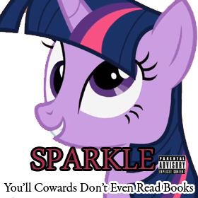 Size: 280x280 | Tagged: album cover, book, bookhorse, derp, derpibooru import, grin, parental advisory, parody, safe, smiling, that pony sure does love books, twilight sparkle, viper, you'll cowards don't even smoke crack