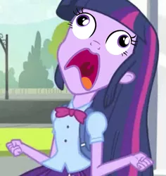 Size: 661x700 | Tagged: safe, derpibooru import, edit, edited screencap, screencap, twilight sparkle, equestria girls, equestria girls (movie), cropped, exploitable meme, fusion, meme, pinkie frogmouth, solo, twiscream