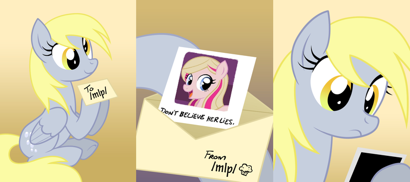 Size: 1795x797 | Tagged: safe, derpibooru import, derpy hooves, pegasus, pony, /mlp/, 4chan, don't believe her lies, exploitable meme, female, lies, mare, meghan mccarthy, meme, memento, underp