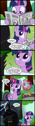 Size: 600x2100 | Tagged: safe, artist:madmax, derpibooru import, twilight sparkle, twilight sparkle (alicorn), alicorn, human, pony, equestria girls, batman, comic, crossover, exploitable meme, meme, twiscream, twoiloight spahkle