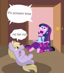 Size: 600x675 | Tagged: safe, derpibooru import, dinky hooves, twilight sparkle, equestria girls, equestria girls (movie), exploitable meme, goofy time, meme, twiscream