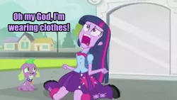 Size: 500x281 | Tagged: safe, derpibooru import, edit, edited screencap, screencap, spike, twilight sparkle, dog, equestria girls, equestria girls (movie), duo, exploitable meme, meme, spike the dog, twiscream