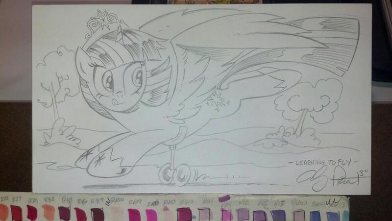 Size: 1023x577 | Tagged: safe, artist:andypriceart, derpibooru import, twilight sparkle, twilight sparkle (alicorn), alicorn, pony, traditional art, training wheels