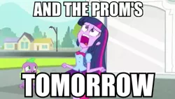 Size: 775x440 | Tagged: safe, derpibooru import, edit, edited screencap, screencap, spike, twilight sparkle, dog, equestria girls, equestria girls (movie), duo, exploitable meme, fall formal, meme, prom, spike the dog, twiscream