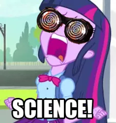 Size: 236x250 | Tagged: safe, derpibooru import, edit, edited screencap, screencap, twilight sparkle, equestria girls, equestria girls (movie), caption, cropped, dr. insano, exploitable meme, image macro, meme, science, solo, spoony, text, twiscream