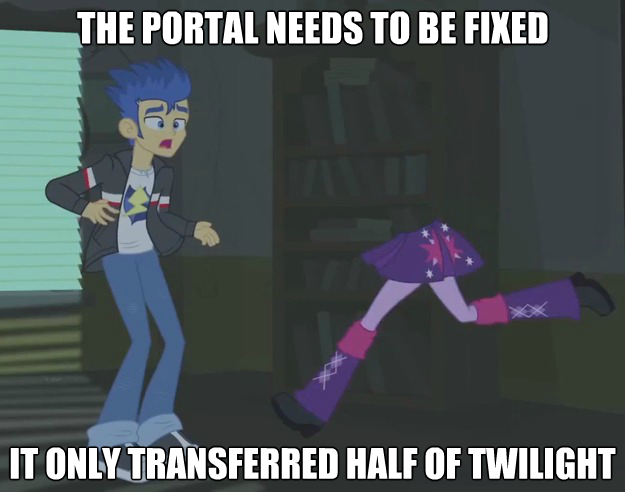 Size: 625x492 | Tagged: safe, derpibooru import, edit, edited screencap, screencap, flash sentry, twilight sparkle, equestria girls, equestria girls (movie), brad, caption, cropped, half, image macro, legs, modular, text