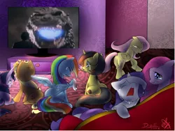 Size: 802x602 | Tagged: applejack, derpibooru import, exploitable meme, fluttershy, godzilla, godzilla (series), godzilla vs. king ghidorah, mane six, meme, obligatory pony, oc, oc:pauly sentry, pinkie pie, rainbow dash, rarity, sad, sad movie meme, safe, twilight sparkle, yasuaki shindo