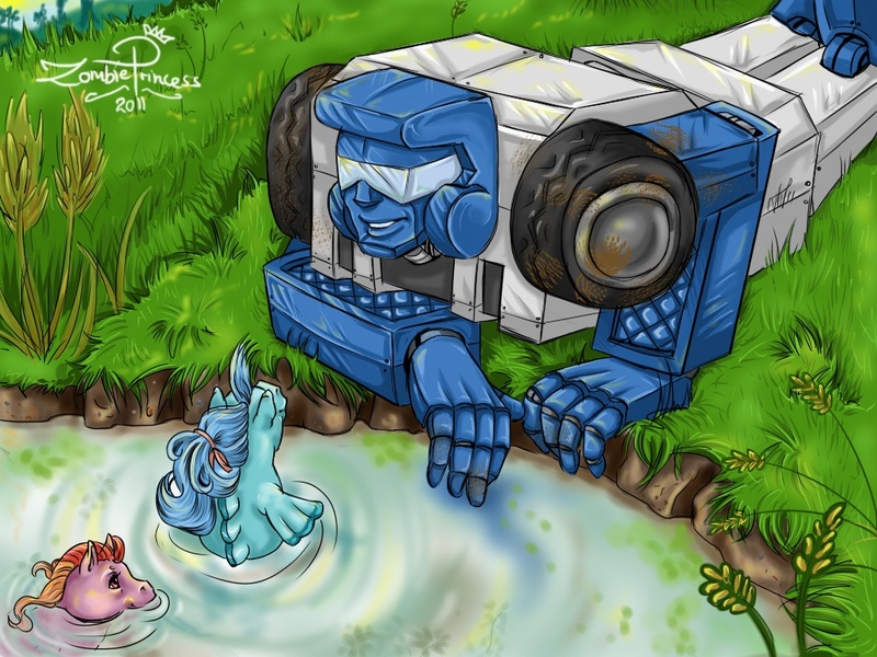 Size: 1024x768 | Tagged: artist:zombieprincess, beachcomber (transformers), crossover, derpibooru import, g1, safe, sea pony, transformers, wavy