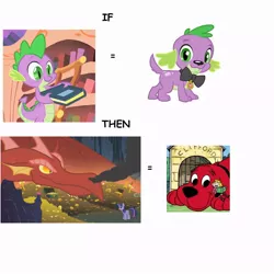 Size: 1000x1000 | Tagged: safe, derpibooru import, screencap, basil, spike, twilight sparkle, dog, dragon, dragonshy, equestria girls, owl's well that ends well, clifford, comic sans, spike the dog