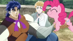 Size: 1280x720 | Tagged: derpibooru import, edit, erina pendolton, jojo's bizarre adventure, jonathan joestar, pinkie pie, safe, screencap