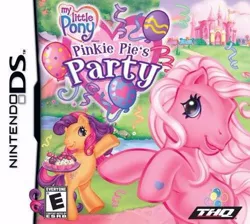 Size: 498x447 | Tagged: balloon, box art, derpibooru import, g3, game, nintendo, nintendo ds, official, pinkie pie, pinkie pie (g3), pinkie pie's party, safe, scootaloo, scootaloo (g3), thq, video game