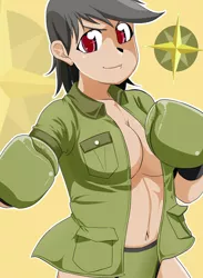 Size: 792x1080 | Tagged: suggestive, artist:pugilismx, derpibooru import, daring do, human, absolute cleavage, belly button, big breasts, boxer, boxing, boxing gloves, breasts, busty daring do, cleavage, clothes, female, foxy boxing, green underwear, humanized, image, jpeg, open jacket, panties, red eyes, sexy, short hair, solo, solo female, sports, sports panties, underwear