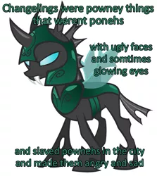 Size: 563x630 | Tagged: armor, artist:durpy, caption, changeling, changeling officer, combine, derpibooru import, green changeling, half-life, half life full life consequences, image macro, safe, text