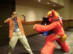 Size: 2048x1536 | Tagged: big macintosh, chris, clothes, cosplay, costume, dan vs, derpibooru import, fighting stance, fursuit, human, irl, irl human, phoenix comicon 2013, photo, safe