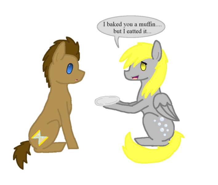 Size: 971x823 | Tagged: safe, artist:dragongirl2418, derpibooru import, derpy hooves, doctor whooves, time turner, pegasus, pony, female, mare, plate, speech bubble