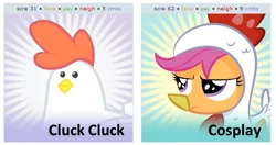 Size: 536x283 | Tagged: bird, chicken, derpibooru, derpibooru import, exploitable meme, juxtaposition, juxtaposition win, meme, meta, safe, scootachicken, scootaloo, spoilered image joke