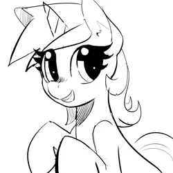 Size: 800x800 | Tagged: safe, artist:mewball, derpibooru import, lyra heartstrings, pony, unicorn, black and white, grayscale, grin, monochrome, simple background, smiling, solo, white background