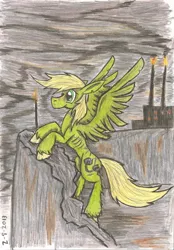 Size: 1024x1468 | Tagged: semi-grimdark, artist:zubias, derpibooru import, oc, oc:murky, unofficial characters only, pegasus, pony, fallout equestria, fallout equestria: murky number seven, fanfic, colored hooves, cutie mark, fanfic art, hooves, male, solo, stallion, traditional art, wings