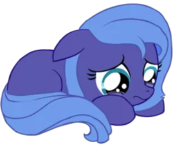 Size: 1280x1080 | Tagged: safe, artist:bigshot232, derpibooru import, princess luna, earth pony, pony, crying, cute, female, filly, prone, sad, simple background, solo, transparent background, vector, woona, younger