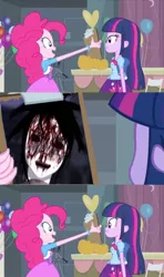 Size: 354x600 | Tagged: grimdark, derpibooru import, edit, edited screencap, screencap, pinkie pie, twilight sparkle, equestria girls, equestria girls (movie), blood, clipboard, comic, creepy, duo, korean, pinkie's clipboard, scary, scary korean comic, screencap comic, the bongcheon dong ghost