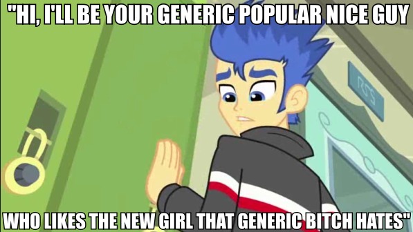 Size: 597x336 | Tagged: safe, derpibooru import, edit, edited screencap, screencap, flash sentry, equestria girls, equestria girls (movie), brad, caption, cliche, equestria girls drama, equestria girls prototype, exploitable meme, high school, high school cliches, image macro, meme, solo, text, waifu thief