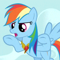Size: 256x256 | Tagged: air quotes, animated, derpibooru import, element of loyalty, flying, implying, rainbow dash, reaction image, safe, solo