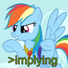 Size: 250x250 | Tagged: air quotes, animated, derpibooru import, element of loyalty, flying, greentext, implying, rainbow dash, reaction image, safe, solo, text