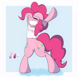 Size: 894x894 | Tagged: safe, artist:shirohomura, derpibooru import, pinkie pie, pony, belly button, bipedal, bottomless, clothes, partial nudity, shirt, solo, wavy mouth, wide hips, yawn