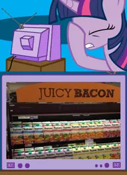 Size: 562x771 | Tagged: bacon, derpibooru import, exploitable meme, facehoof, fail, food, juice, meat, meme, obligatory pony, safe, seems legit, tv meme, twilight sparkle, you had one job