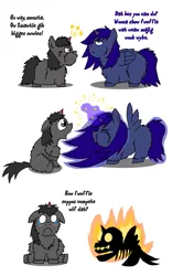 Size: 699x1118 | Tagged: grimdark, artist:fluffsplosion, color edit, derpibooru import, edit, king sombra, princess luna, alicorn, fluffy pony, pony, abuse, burning, cheek puffing, colored, comic, fire, fluffy pony grimdark, lunafluff, smarty friend