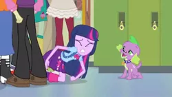 Size: 854x480 | Tagged: safe, derpibooru import, screencap, spike, twilight sparkle, dog, equestria girls, equestria girls (movie), constipated, faic, spike the dog, stoner spike