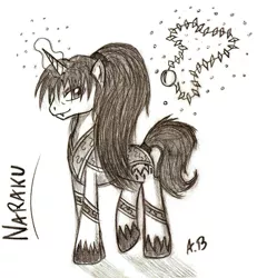 Size: 1545x1672 | Tagged: safe, artist:rossmaniteanzu, derpibooru import, ponified, pony, unicorn, inuyasha, magic, naraku, sketch