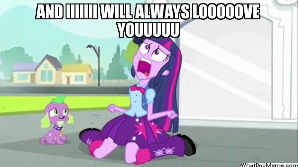 Size: 600x337 | Tagged: safe, derpibooru import, edit, edited screencap, screencap, spike, twilight sparkle, dog, equestria girls, equestria girls (movie), dolly parton, duo, exploitable meme, i will always love you, meme, screaming, song, song reference, spike the dog, twiscream, whitney houston