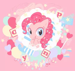 Size: 850x810 | Tagged: safe, artist:nonananana, derpibooru import, pinkie pie, balloon, bow, bust, clothes, cute, diapinkes, heart, heart eyes, portrait, shoes, solo, starry eyes, stars, tongue out, wingding eyes
