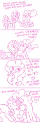 Size: 500x1531 | Tagged: safe, artist:yamino, derpibooru import, pinkie pie, rarity, earth pony, pony, unicorn, balloon, blowing up balloons, comic, female, mare, sweat