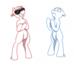 Size: 1158x992 | Tagged: safe, artist:kudalyn, derpibooru import, ponified, pony, bipedal, blue, dick figures, red, sunglasses