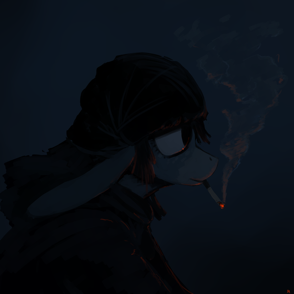 Size: 1280x1280 | Tagged: artist:gordonfreeguy, cigarette, dark, derpibooru import, donkey, femdonk, freckles, hat, oc, safe, smoking, unofficial characters only