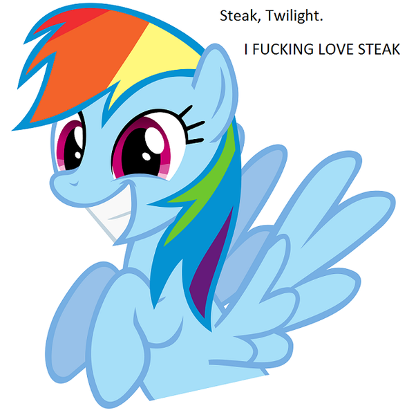 Size: 650x648 | Tagged: derpibooru import, food, gamer poop, mass effect, meat, rainbow dash, safe, shepard, solo, steak, vulgar