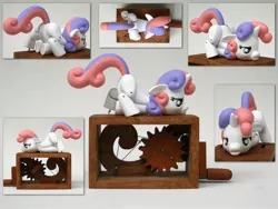 Size: 2272x1704 | Tagged: artist:renegadecow, automaton, craft, custom, derpibooru import, irl, photo, safe, scootie belle, scooting, sculpture, sweetie belle, toy, woodwork