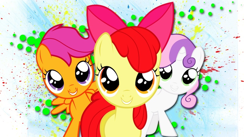 Size: 1920x1080 | Tagged: apple bloom, artist:raindropsthedeviant, cutie mark crusaders, derpibooru import, paint, safe, scootaloo, sweetie belle, vector, wallpaper