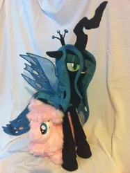 Size: 1280x1714 | Tagged: artist:makeitsew, artist:ponyplush, derpibooru import, irl, oc, oc:fluffle puff, photo, plushie, queen chrysalis, safe