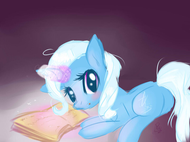 Size: 1024x768 | Tagged: safe, artist:bae-mon, derpibooru import, trixie, pony, unicorn, blushing, book, butt, female, magic, mare, plot, solo