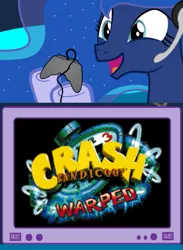 Size: 439x600 | Tagged: crash bandicoot, crash bandicoot 3, crash bandicoot warped, derpibooru import, exploitable meme, gamer luna, gamer meme, meme, obligatory pony, princess luna, safe, tv meme