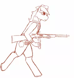 Size: 757x803 | Tagged: anthro, artist:widjetarcs, braeburn, derpibooru import, gun, handy gloves, lever action rifle, rifle, safe, solo, weapon