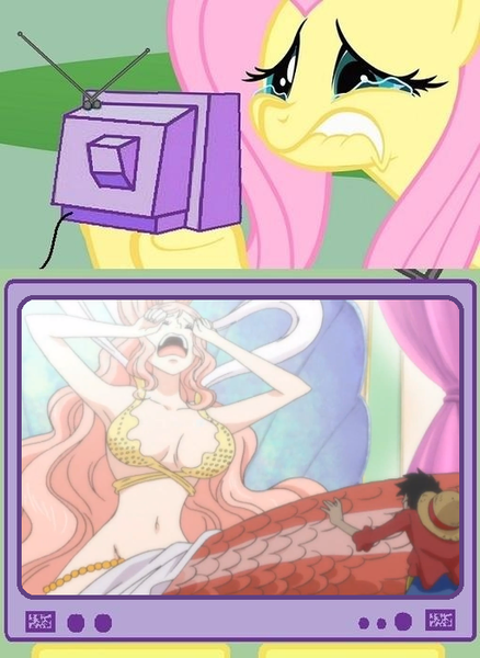 Size: 511x700 | Tagged: belly button, derpibooru import, exploitable meme, female, fluttercry, fluttershy, giantess, macro, meme, mermaid, monkey d luffy, obligatory pony, one piece, princess shirahoshi, safe, tv meme