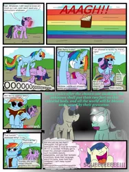 Size: 774x1032 | Tagged: safe, artist:firefanatic, derpibooru import, bon bon, lyra heartstrings, rainbow dash, sweetie drops, twilight sparkle, twilight sparkle (alicorn), alicorn, pony, alliance, book, comic, female, grooming, hug, mare, preening